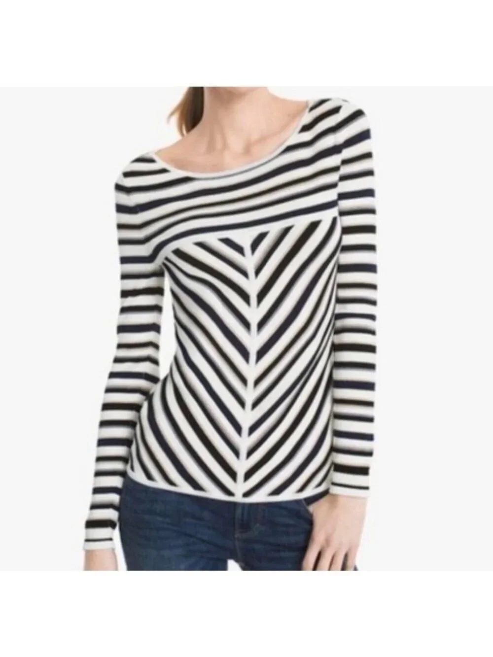 White House Black Market Seaside Metallic Stripe Sweater Chevron XL NWT